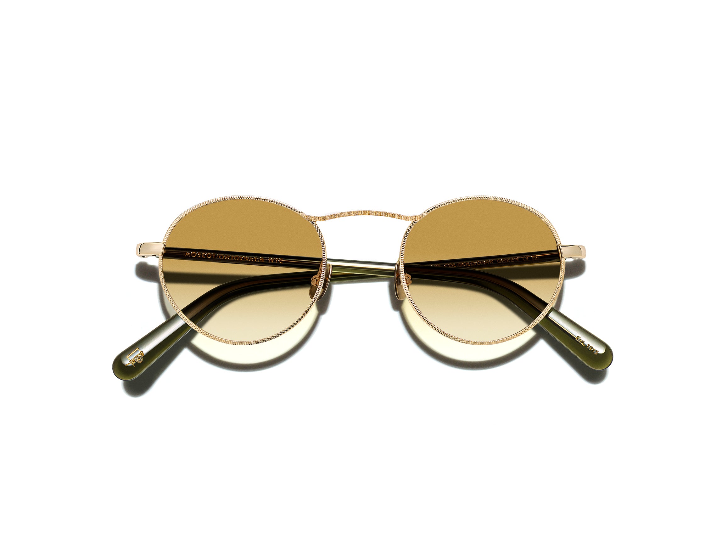 MOSCOT KANAKA GOLD DARK GREEN 49 SUNGLASSES