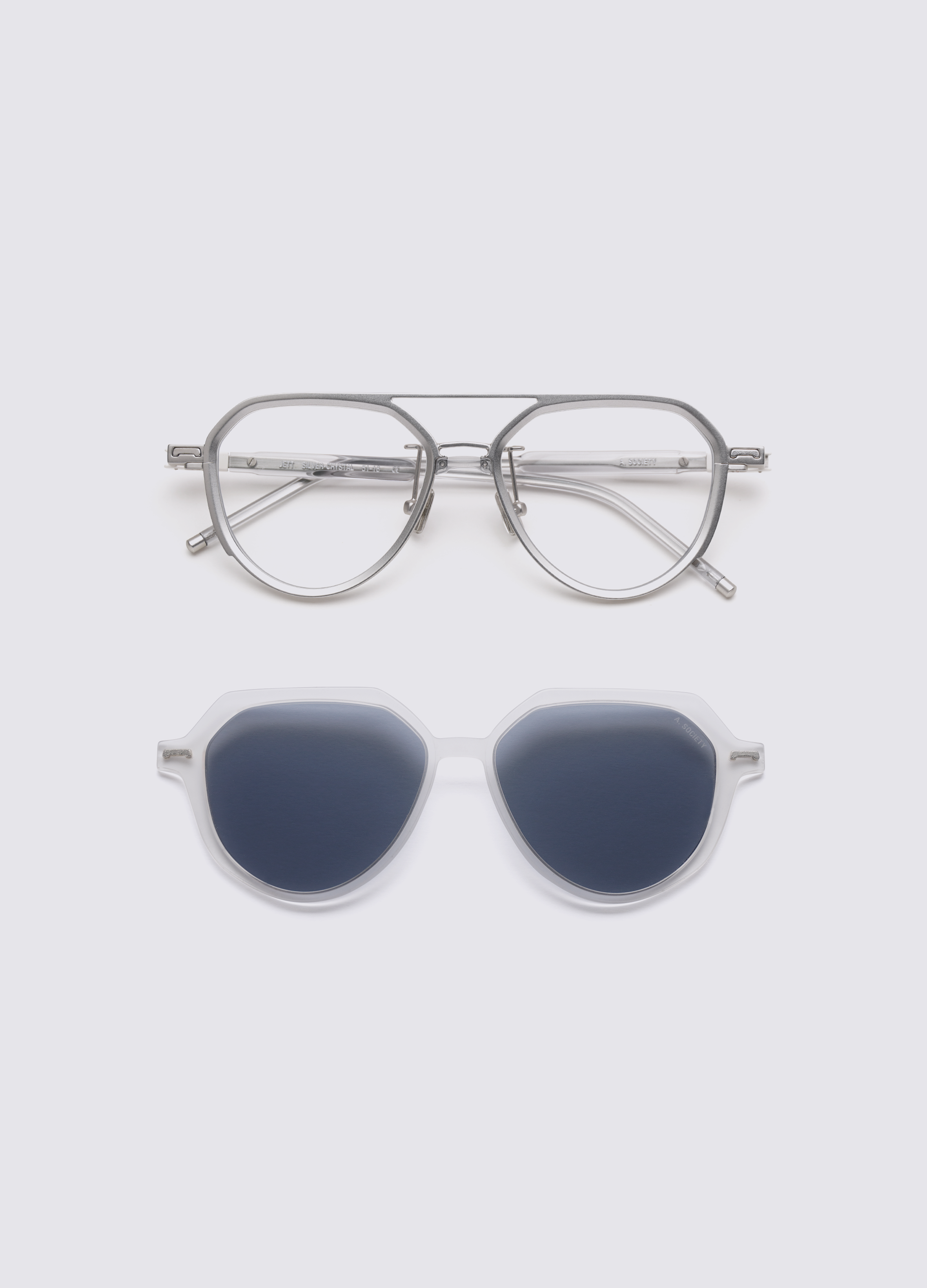 A SOCIETY JETT CLIPON SILVER CRYSTAL 51 SUNGLASSES