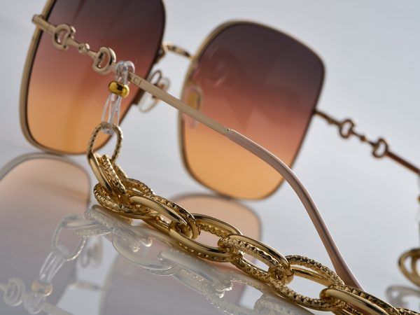 Brown Round Sunglasses Golden Chain GUCCI